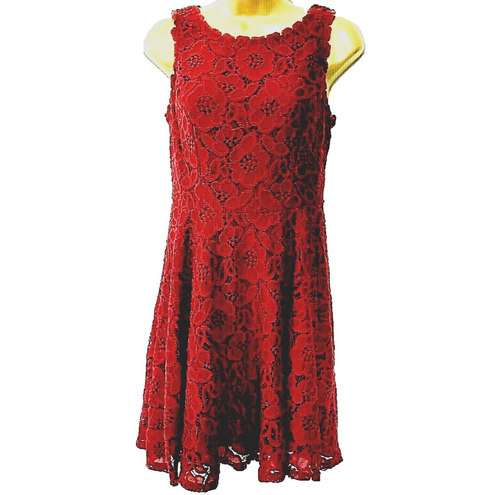 Jodi Kristopher Dress Crochet Floral Lace Fit Flare Red 7 Junior Festival Fairy